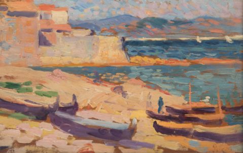 Le port des pêcheurs à Saint-Tropez, étude par MAXIMILIEN LUCE (1858-1941), une oeuvre d'art expertisée par Morin Williams Expertise, vendue aux enchères.