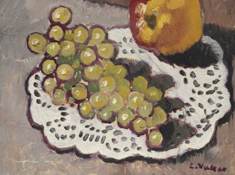 Nature morte à la pomme et raisins par LOUIS VALTAT (1869-1962), une oeuvre d'art expertisée par Morin Williams Expertise, vendue aux enchères.