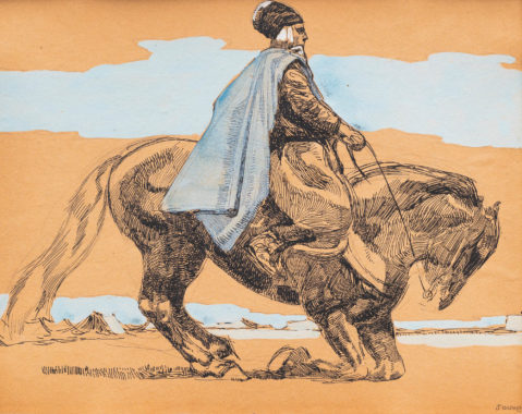 Cavalier arabe à cheval par PAUL JOUVE (FRA/ 1878-1973), une oeuvre d'art expertisée par Morin Williams Expertise, vendue aux enchères.