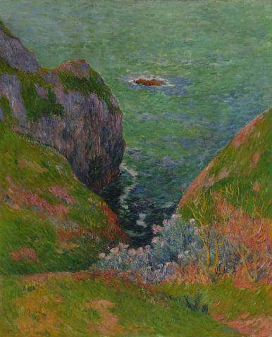 Les falaises du Pouldu à Clohars-Carnoët par HENRY MORET (1856-1913), une oeuvre d'art expertisée par Morin Williams Expertise, vendue aux enchères.