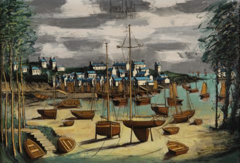 Douarnenez, le Port Rhu à marée basse par BERNARD BUFFET (1928-1999), une oeuvre d'art expertisée par Morin Williams Expertise, vendue aux enchères.