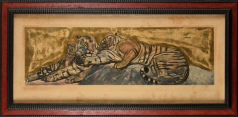 Trois tigres au repos by PAUL JOUVE (FRA/ 1878-1973), a work of fine art assessed by Morin Williams Expertise, sold at auction.
