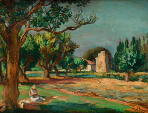 Femme lisant dans un jardin par HENRI LEBASQUE (FRA/ 1865-1937), une oeuvre d'art expertisée par Morin Williams Expertise, vendue aux enchères.