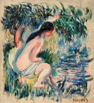 
										Étude de nu ou Nu dans un paysage par PIERRE-AUGUSTE RENOIR (FRA/ 1841-1919), une oeuvre d'art expertisée par Morin Williams Expertise, vendue aux enchères par Osenat Versailles à 13 avenue de Saint-Cloud, 78000 Versailles.												