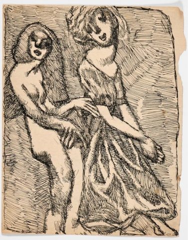  Deux figures debout (recto); Aimez-vous les uns les autres, Crucifiement (verso) by LOUIS SOUTTER (1871-1942), a work of fine art assessed by Morin Williams Expertise, sold at auction.