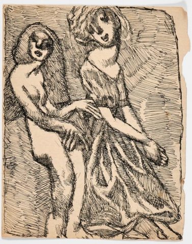  Deux figures debout (recto); Aimez-vous les uns les autres, Crucifiement (verso) par LOUIS SOUTTER (1871-1942), une oeuvre d'art expertisée par Morin Williams Expertise, vendue aux enchères.