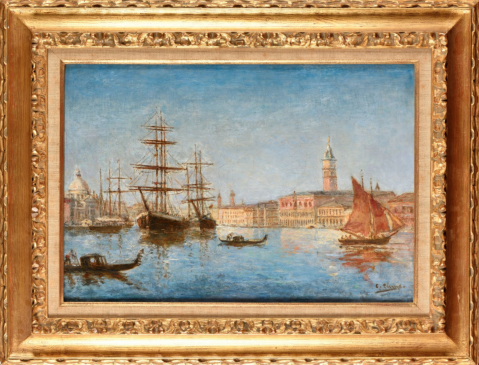 Venise, voiliers devant le palais des Doges par CHARLES PÉCRUS (FRA/ 1826-1907), une oeuvre d'art expertisée par Morin Williams Expertise, vendue aux enchères.