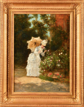 
										Élégante à l’ombrelle sentant une rose (Madame Pécrus dans son jardin)  par CHARLES PÉCRUS (FRA/ 1826-1907), une oeuvre d'art expertisée par Morin Williams Expertise, vendue aux enchères par Osenat Fontainebleau à 9-11 rue Royale, 77300 Fontainebleau.												