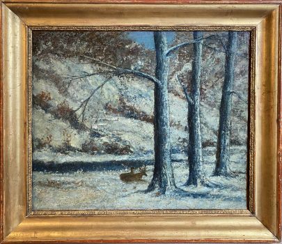 
										Deux chevreuils au repos dans un paysage de neige by GUSTAVE COURBET (1819-1877), a work of fine art assessed by Morin Williams Expertise, sold at auction by Osenat Fontainebleau at Osenat, Hotel d'Albe, 9 rue Royale, 77300 Fontainebleau.												