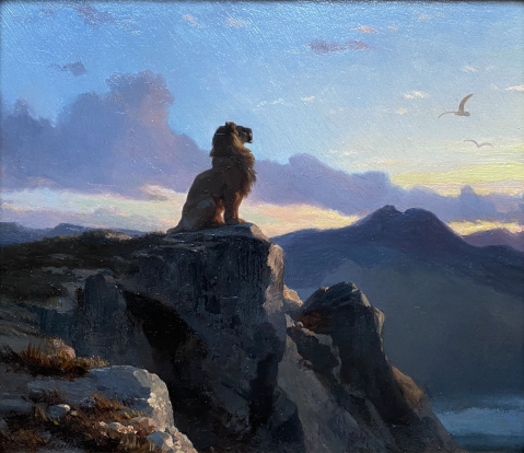 Lion sur une falaise by ÉCOLE FRANÇAISE VERS 1850, a work of fine art assessed by Morin Williams Expertise, sold at auction.