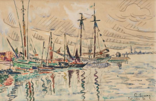 
										Voiliers et barques à Port-Louis, Bretagne by PAUL SIGNAC (1863-1935), a work of fine art assessed by Morin Williams Expertise, sold at auction by Osenat Versailles at 13 avenue de Saint-Cloud, 78000 Versailles.												