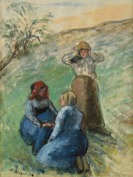 
										Trois paysannes, deux agenouillées et une debout  par CAMILLE PISSARRO (FRA/ 1830-1903) , une oeuvre d'art expertisée par Morin Williams Expertise, vendue aux enchères par Osenat Versailles à 13 avenue de Saint-Cloud, 78000 Versailles..												