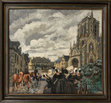 
										Bretagne, la vieille place de Locronan par YVONNE JEAN-HAFFEN (FRA/ 1895-1993), une oeuvre d'art expertisée par Morin Williams Expertise, vendue aux enchères par Osenat Versailles à 13 avenue de Saint-Cloud, 78000 Versailles..												