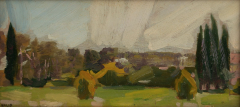 
									Paesaggio di Valle Giulia (Les Cyprès), Rome, vers 1928 par GIACOMO BALLA (ITA/ 1871-1958), une oeuvre d'art expertisée par Morin Williams Expertise, vendue aux enchères par Paris Enchères - Collin du Bocage à Salle 1 - Hotel Drouot, 9 rue Drouot, 75009 Paris.											