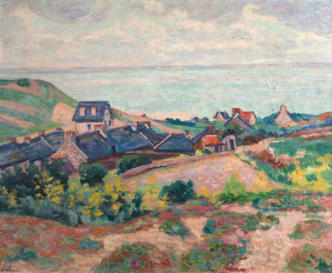 La côte de Pléneuf-Val-André, Bretagne, 1907 by ARMAND GUILLAUMIN (FRA/ 1841-1927), a work of fine art assessed by Morin Williams Expertise, sold at auction.