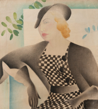 
										Élégante en robe damier, vers 1925-1935 by LILI SZÜCSY (HUN/ 1902-1984), a work of fine art assessed by Morin Williams Expertise, sold at auction by Paris Enchères - Collin du Bocage at Salle 1 - Hotel Drouot, 9 rue Drouot, 75009 Paris.												