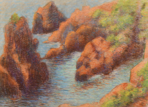Rocher dans les calanques du Trayas à l’Esterel, Saint-Raphaël, vers 1920 par LUCIEN LÉVY-DHURMER (FRA/ 1865-1953), une oeuvre d'art expertisée par Morin Williams Expertise, vendue aux enchères.