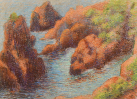 
										Rocher dans les calanques du Trayas à l’Esterel, Saint-Raphaël, vers 1920 par LUCIEN LÉVY-DHURMER (FRA/ 1865-1953), une oeuvre d'art expertisée par Morin Williams Expertise, vendue aux enchères par Osenat Versailles à 13 avenue de Saint-Cloud, 78000 Versailles, France.												