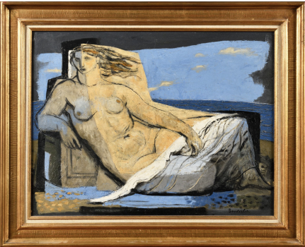 
										Figure allégorique (Femme nue étendue au bord de la mer), vers 1951-52 by JEAN SOUVERBIE (FRANCE/ 1891-1981), a work of fine art assessed by Morin Williams Expertise, sold at auction by Osenat Versailles at 13 avenue de Saint-Could, 78000 Versailles.												