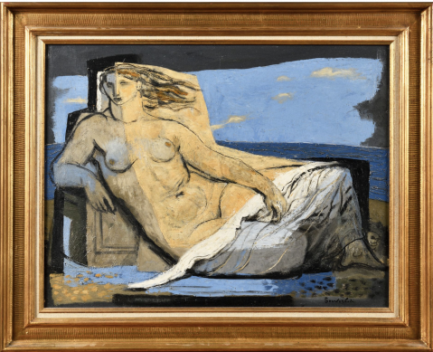 Figure allégorique (Femme nue étendue au bord de la mer), vers 1951-52 by JEAN SOUVERBIE (FRANCE/ 1891-1981), a work of fine art assessed by Morin Williams Expertise, sold at auction.