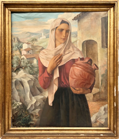 Porteuse d'eau, Portugal, vers 1943  par LOUIS BUISSERET (BELGIQUE / 1888-1956) , une oeuvre d'art expertisée par Morin Williams Expertise, vendue aux enchères.