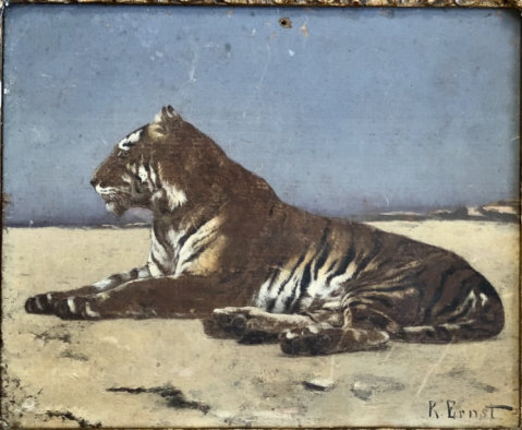 Tigre allongé by RUDOLF ERNST (AUT-FRA/ 1854-1932) , a work of fine art assessed by Morin Williams Expertise, sold at auction.