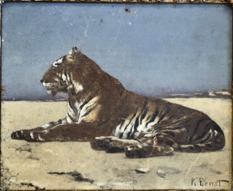 Tigre allongé par RUDOLF ERNST (AUT-FRA/ 1854-1932) , une oeuvre d'art expertisée par Morin Williams Expertise, vendue aux enchères.