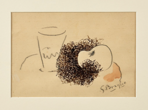  Le verre et la pomme, vers 1963 (Oeuvre originale pour Mourlot 116 - Vallier 189) par GEORGES BRAQUE (FRANCE/ 1882-1963), une oeuvre d'art expertisée par Morin Williams Expertise, vendue aux enchères.