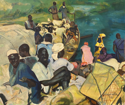 Pêcheurs à l'embarquement, Abidjan, Côte d'Ivoire, 1952 par JACQUES MAJORELLE (FRA/ 1886-1962), une oeuvre d'art expertisée par Morin Williams Expertise, vendue aux enchères.