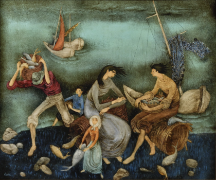 
										Famille de pêcheurs sur la berge, vers 1985 by FÉLIX VARLA (GÉORGIE/ 1903-1986), a work of fine art assessed by Morin Williams Expertise, sold at auction by Osenat Versailles at 13 avenue de Saint-Cloud, 78000 Versailles.												