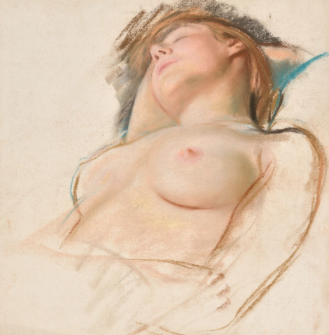 Portrait de femme, tête reposant sur le bras, Paris, vers 1930 by ZINAÏDA SEREBRIAKOVA (RUSSIE-FRANCE/ 1884-1967), a work of fine art assessed by Morin Williams Expertise, sold at auction.