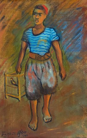 Jeune homme à l'oiseau, 1944 par AMMAR FARHAT (TUNISIE/ 1911-1987), une oeuvre d'art expertisée par Morin Williams Expertise, vendue aux enchères.
