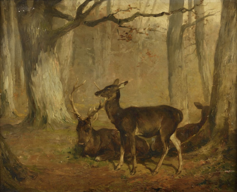 Biches et cerf dans la forêt par ROSA BONHEUR (FRANCE/ 1822-1899), une oeuvre d'art expertisée par Morin Williams Expertise, vendue aux enchères.