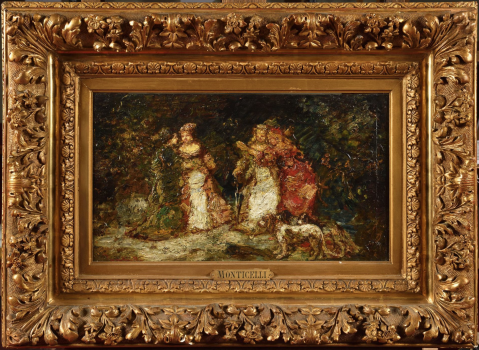 Fête galante, vers 1880-83 by ADOLPHE MONTICELLI (FRANCE/ 1824-1886), a work of fine art assessed by Morin Williams Expertise, sold at auction.