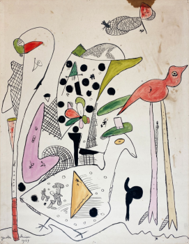 
										Composition (Fleur, oiseau et poule chapeautée), 1947 par GASTON CHAISSAC (FRANCE/ 1910-1964), une oeuvre d'art expertisée par Morin Williams Expertise, vendue aux enchères par Auctie's à Hôtel Drouot, salle 13 / 9 rue Drouot 75009 Paris.												