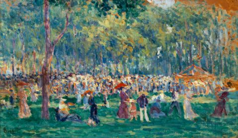Paris, fête au jardin du Ranelagh par MAXIMILIEN LUCE (FRANCE/ 1858-1941), une oeuvre d'art expertisée par Morin Williams Expertise, vendue aux enchères.