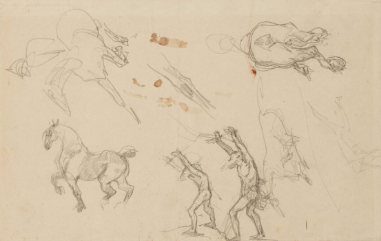 
										Croquis (Chevaux, jockey et deux esclaves) by HENRI DE TOULOUSE-LAUTREC (FRANCE/ 1864-1901), a work of fine art assessed by Morin Williams Expertise, sold at auction by Leducq Maison de ventes at Salle 5 - Hôtel Drouot, 9, rue Drouot 75009 Paris.												