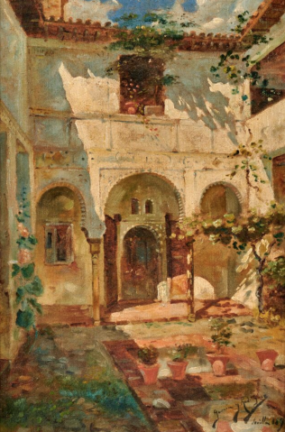 Patio oriental, 1890 by MANUEL GARCIA Y RODRIGUEZ (ESPAGNE/ 1863-1925), a work of fine art assessed by Morin Williams Expertise, sold at auction.