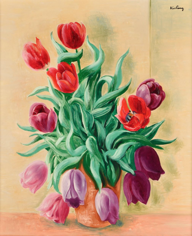 Tulipes, vers 1948 by MOÏSE KISLING (POLOGNE-FRANCE/ 1891-1953), a work of fine art assessed by Morin Williams Expertise, sold at auction.