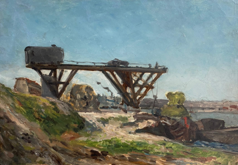 Paris, le pont roulant en bord de Seine et le quai de Grenelle, vers 1875 par PAUL GAUGUIN (FRANCE / 1848-1903), une oeuvre d'art expertisée par Morin Williams Expertise, vendue aux enchères.