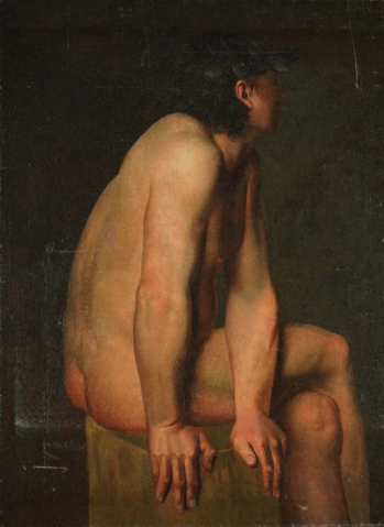 
									Académie d'homme nu assis de dos by ÉCOLE ROMANTIQUE DU XIXè SIÈCLE, a work of fine art assessed by Morin Williams Expertise, sold at auction by Sadde Dijon at 13 rue Paul Cabet , 21000 Dijon.											