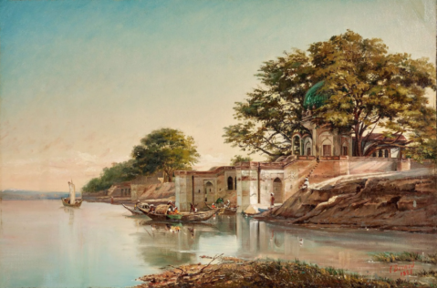 
									Inde, les marches de Satti Chaura à Kanpur au bord du Gange, 1880 by ÉVREMOND DE BÉRARD (FRANCE/ 1824-1881), a work of fine art assessed by Morin Williams Expertise, sold at auction by Osenat Fontainebleau at 9-11 rue Royale, 77300 Fontainebleau.											