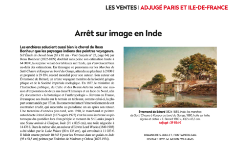 A work of fine art by Gazette Drouot 10/07/2026 - Arrêt sur image en Inde, assessed by Morin Williams Expertise, sold at auction.