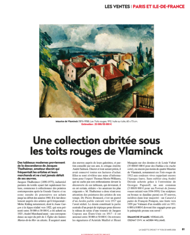 A work of fine art by Gazette Drouot 20/03/2026 - Une collection abritée sous les toits rouges de Vlaminck, assessed by Morin Williams Expertise, sold at auction.